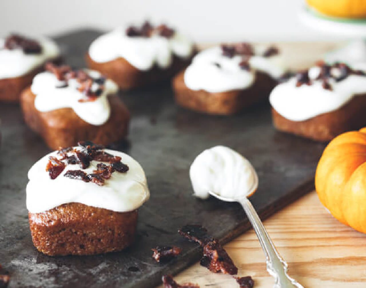 Pumpkin Mini Cakes with Candied Bacon Bits